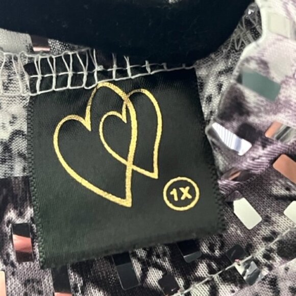 Women's Mock Neck Cut Out Bodysuit Mirrored Embellishment Snake Skin Print SZ 1X - Picture 14 of 16